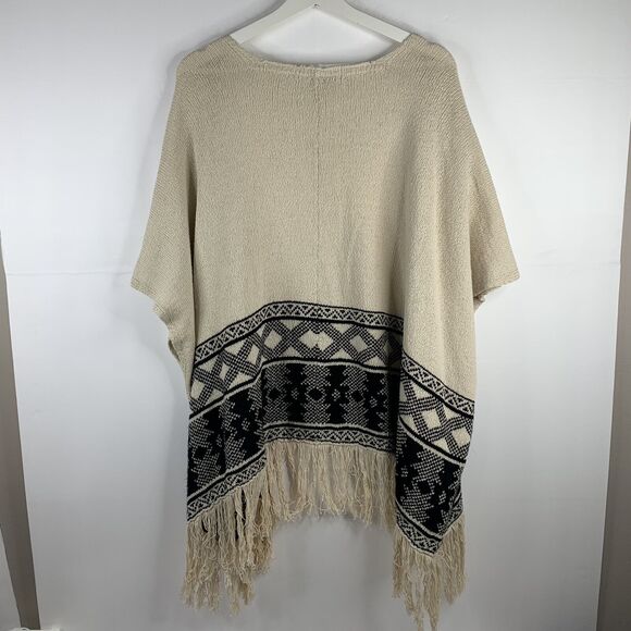 American Rag M Cardigan Sweater Poncho Fringe Open Front Boho Western Southwest - Picture 8 of 9